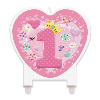 Candelina per torta sagomata 1° Compleanno rosa Cm. 12x12