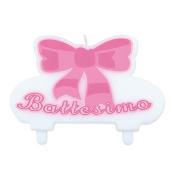 Candelina per torta sagomata Battesimo rosa Cm. 13x8