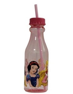 Borraccia plastica bottiglia con cannuccia Principesse