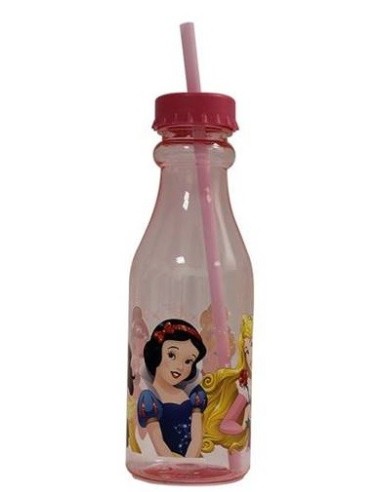 Borraccia plastica bottiglia con cannuccia Principesse