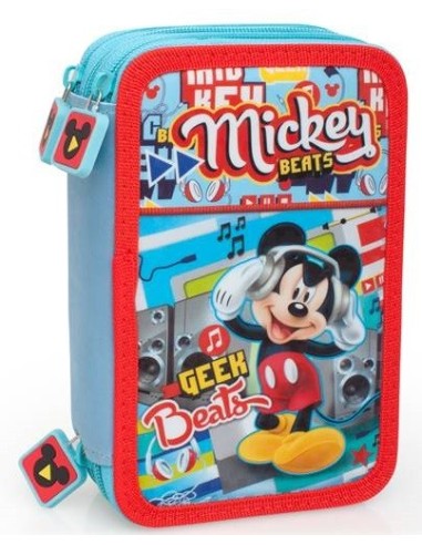 Astuccio completo 3 zip deluxe Mickey Beats - Colori Giotto