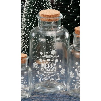 Barattolo vetro Merry Christmas con tappo sughero Cm. 10x21