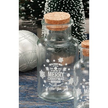 Barattolo vetro Merry Christmas con tappo sughero Cm. 6,5x13,5
