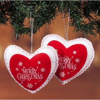 Decorazione cuore Merry Christmas da appendere Cm. 12 - Set 2 pezzi