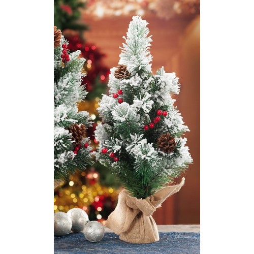 Albero di Natale innevato con pigne e bacche Cm. 33x65