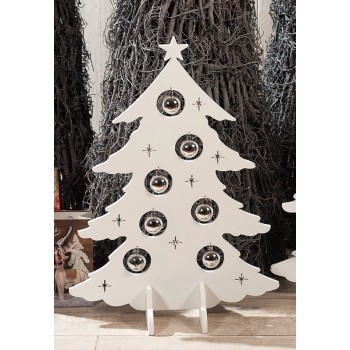 Albero di Natale in legno con palline argentate Cm. 53x25x74
