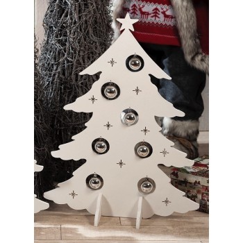 Albero di Natale in legno con palline argentate Cm. 61x25x84