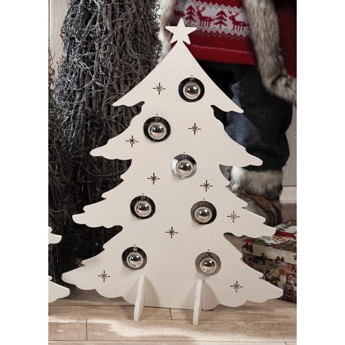Albero di Natale in legno con palline argentate Cm. 61x25x84