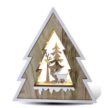 Decorazione albero di natale in legno con led interni Cm. 30x27x5
