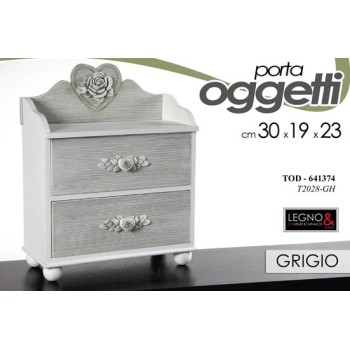 Cassettiera in legno 2 cassetti legno fiori Cm. 30x19x23