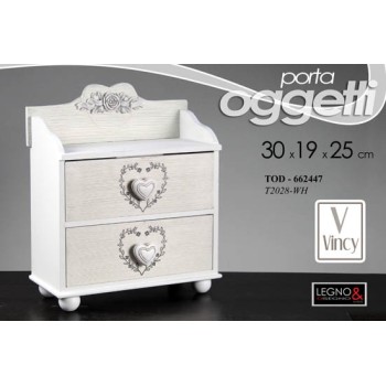 Cassettiera in legno 2 cassetti legno cuore Cm. 30x19x25