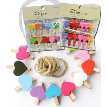 Mollette chiudipacco cuori colorati - Blister 10 pezzi
