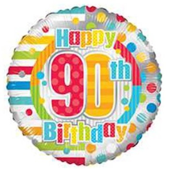 Palloncino mylar rotondo cm. 45 - Happy Birthday 90 anni
