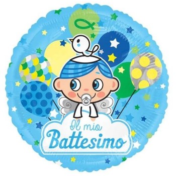 Palloncino mylar rotondo Cm. 45 - Il mio Battesimo celeste