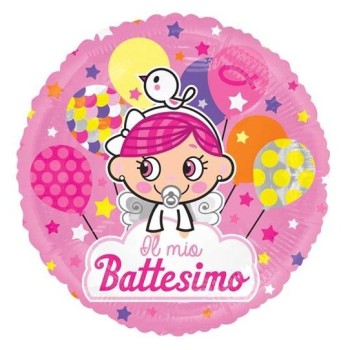 Palloncino mylar rotondo Cm. 45 - Il mio Battesimo rosa