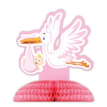 Centrotavola nido d'ape con cartellone Cm. 28x32 - Cicogna Rosa