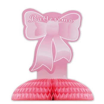 Centrotavola nido d'ape con cartellone Cm. 28x32 - Battesimo rosa