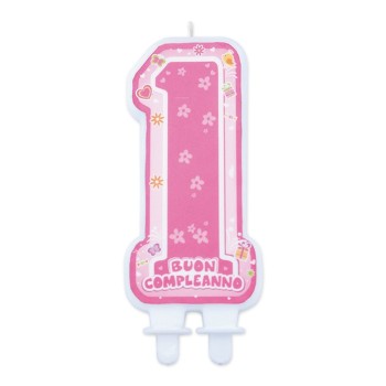 Candelina per torta sagomata Buon Compleanno One Pink Cm. 12