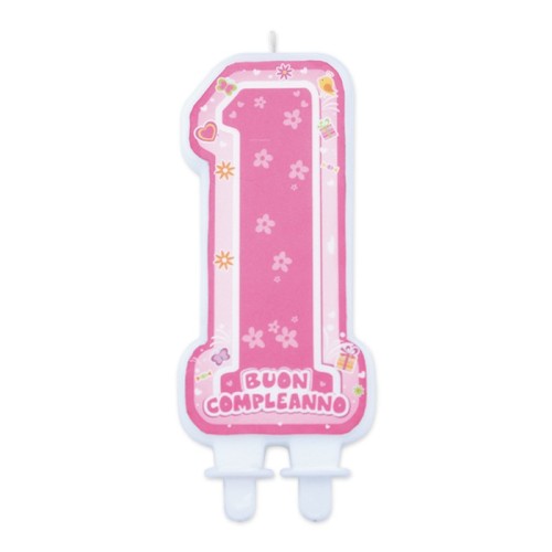 Candelina per torta sagomata Buon Compleanno One Pink Cm. 12