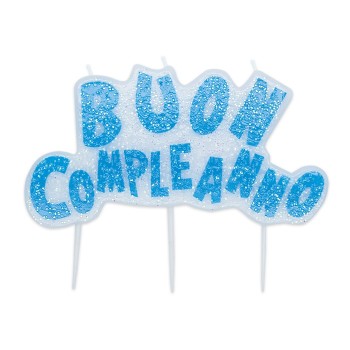 Candelina per torta Buon Compleanno glitter celeste