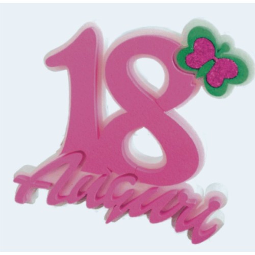 Scritta polistirolo sagomata 18 anni farfalla rosa Cm. 28x35x5