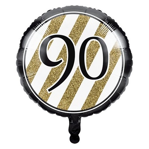 Palloncino mylar rotondo 18" Cm. 45 - Black&Gold - 90 anni