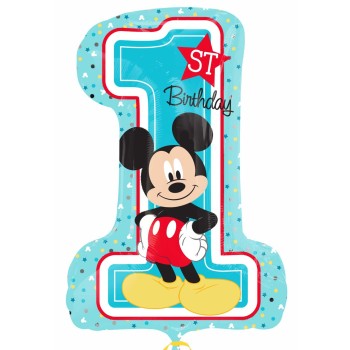 Palloncino mylar Super Shape Disney - 1° Compleanno Topolino Cm. 48x71