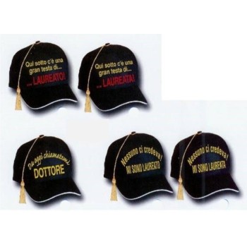 Cappello con visiera Laurea con pendaglio e scritta ricamata