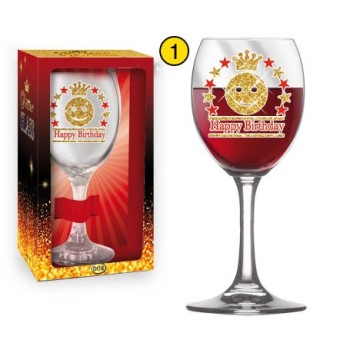 Calice vino vetro con glitter - Happy Birthday