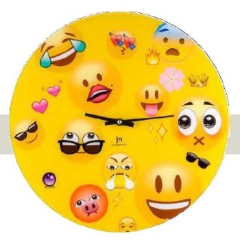 Orologio da parete vetro serigrafato Cm. 38 "Emoticon Face" fondo giallo