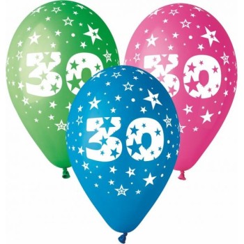 Palloncini lattice grandi Cm. 30 - 30 Anni - stampa Globo multicolor - Blister 100 pezzi assortiti