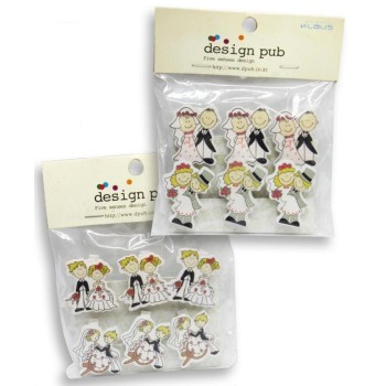 Set 6 mollette chiudipacco / segnaposto "Wedding"