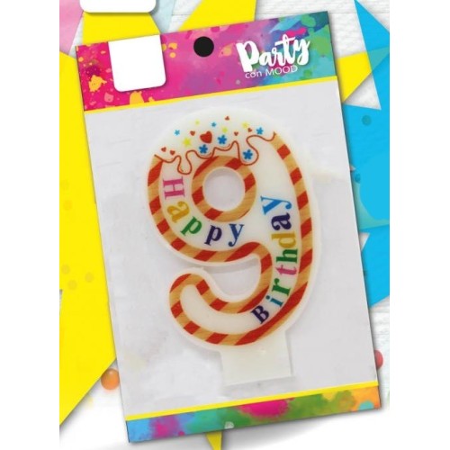 Candelina per torta Big Cm. 12,5 - Happy Birthday multicolor - N. 9