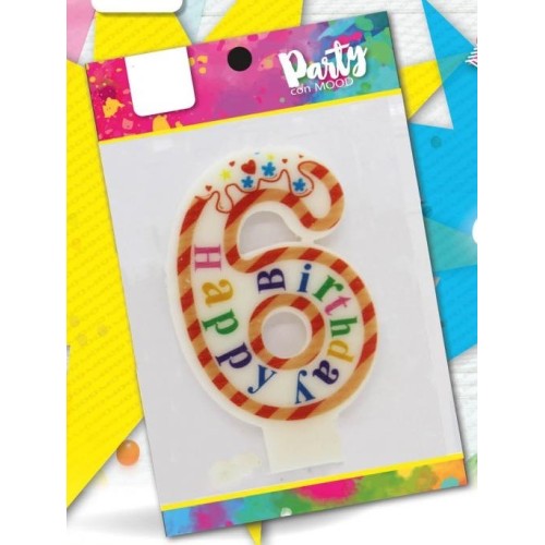 Candelina per torta Big Cm. 12,5 - Happy Birthday multicolor - N. 6