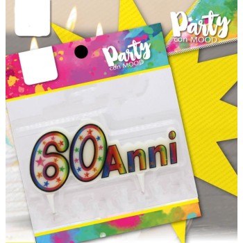 Candelina per torta scritta 60 Anni Cm. 16x3 multicolor