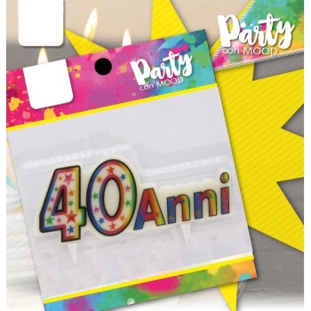 Candelina per torta scritta 40 Anni Cm. 16x3 multicolor