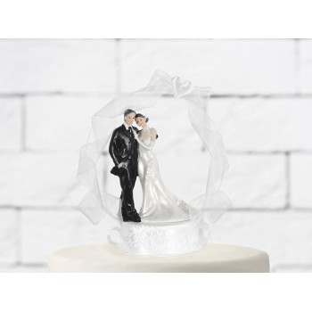Cake topper resina sposi deluxe con tulle Cm. 16