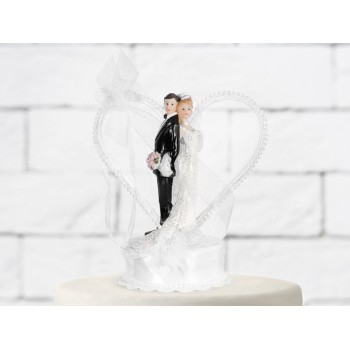 Cake topper resina sposi deluxe con raso e tulle Cm. 15