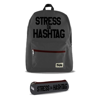 Zaino scuola americano Cm. 43x28x14 + tombolino "Stress da Hashtag"