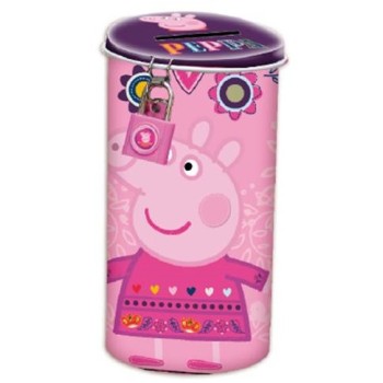 Salvadanaio latta cilindro alto con lucchetto Peppa Pig...