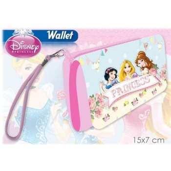 Portafoglio lungo con zip e laccetto Principesse Cm. 15x7