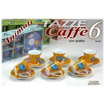 Set 6 tazzine da caffè ceramica con piattino "Animal color"