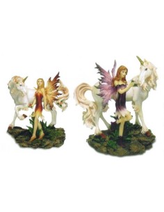 Fatina resina fantasy deluxe con unicorno Cm. 17x16 2
