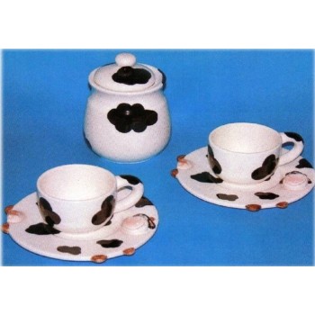 Set zuccheriera e 2 tazzine da caffè con piattino ceramica Mucca