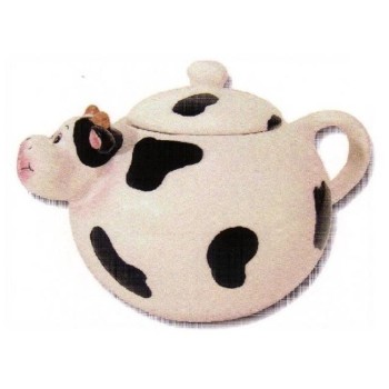 Teiera ceramica maxi bombata Mucca con foro sulla bocca
