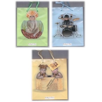 Busta regalo patinata mini con laccetti deluxe "Baby Boy"
