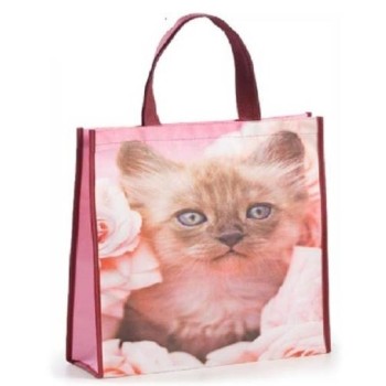 Borsa shopper Gatto con rose Cm. 40x10x40
