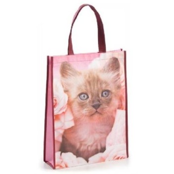 Borsa shopper Gatto con rose Cm. 30x10x40