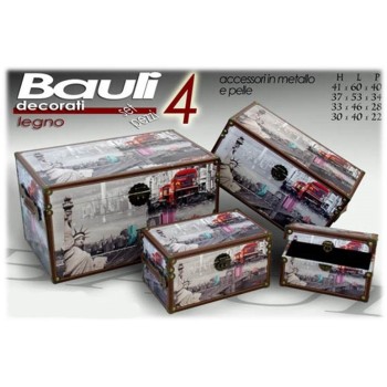 Set 4 bauli in Mdf ecopelle New York da Cm. 41x60x40