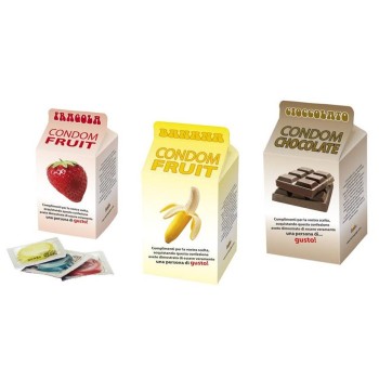 Scatola "Latte" con profilattici aromatizzati alla frutta